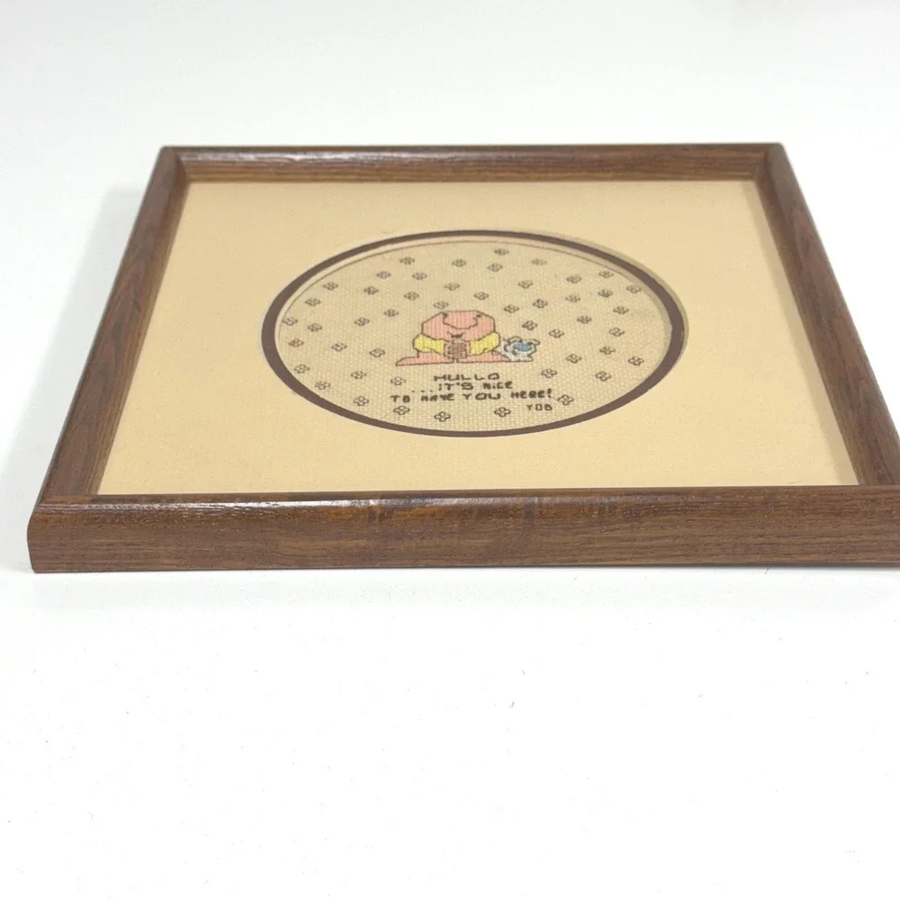 Vintage framed Ziggy Cross-stitch Welcome sign